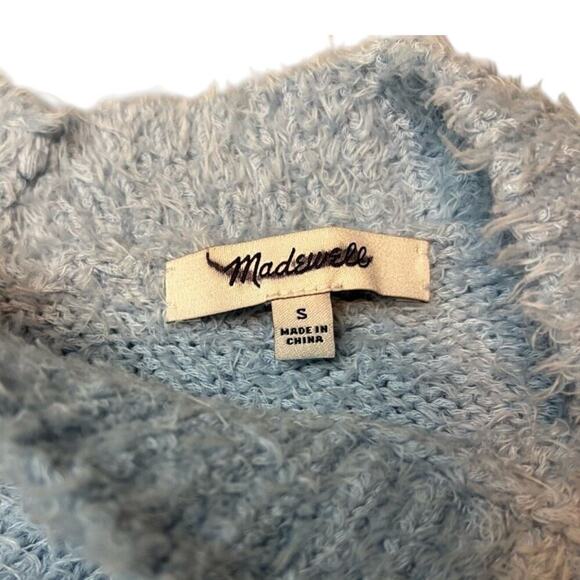 Madewell City Blue Organic Cotton Fuzzy Knit V-Neck Sweater Small - Picture 8 of 9